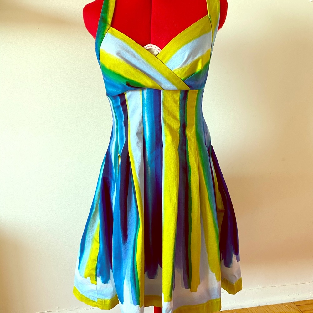 Watercolor Cross Strap Calvin Klein Flare Dress